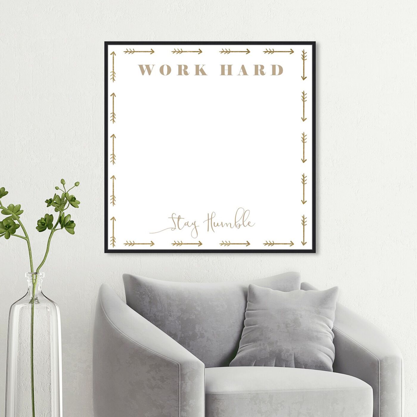 Hanging view of Work Hard Stay Humble featuring education and office and whiteboards art.