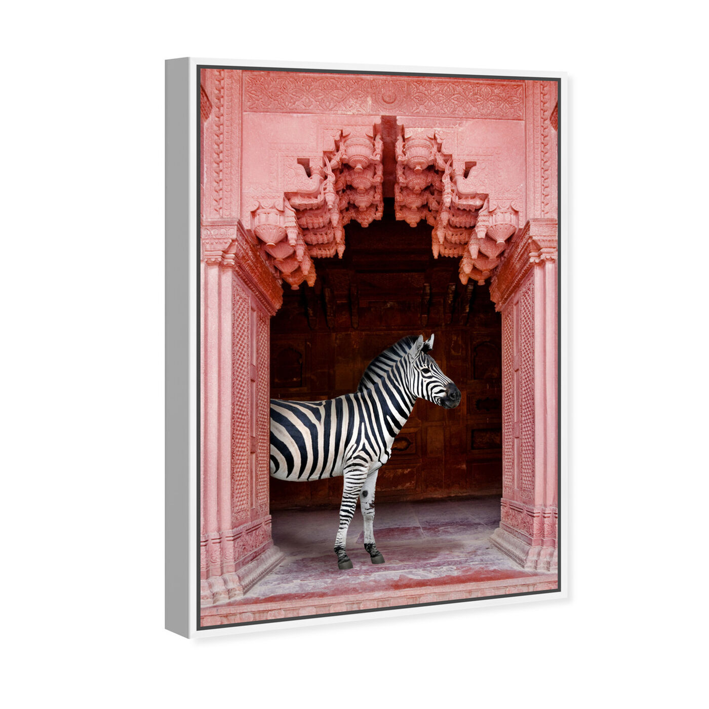Angled view of Zebras Apartment is Coral Pink featuring animals and zoo and wild animals art.