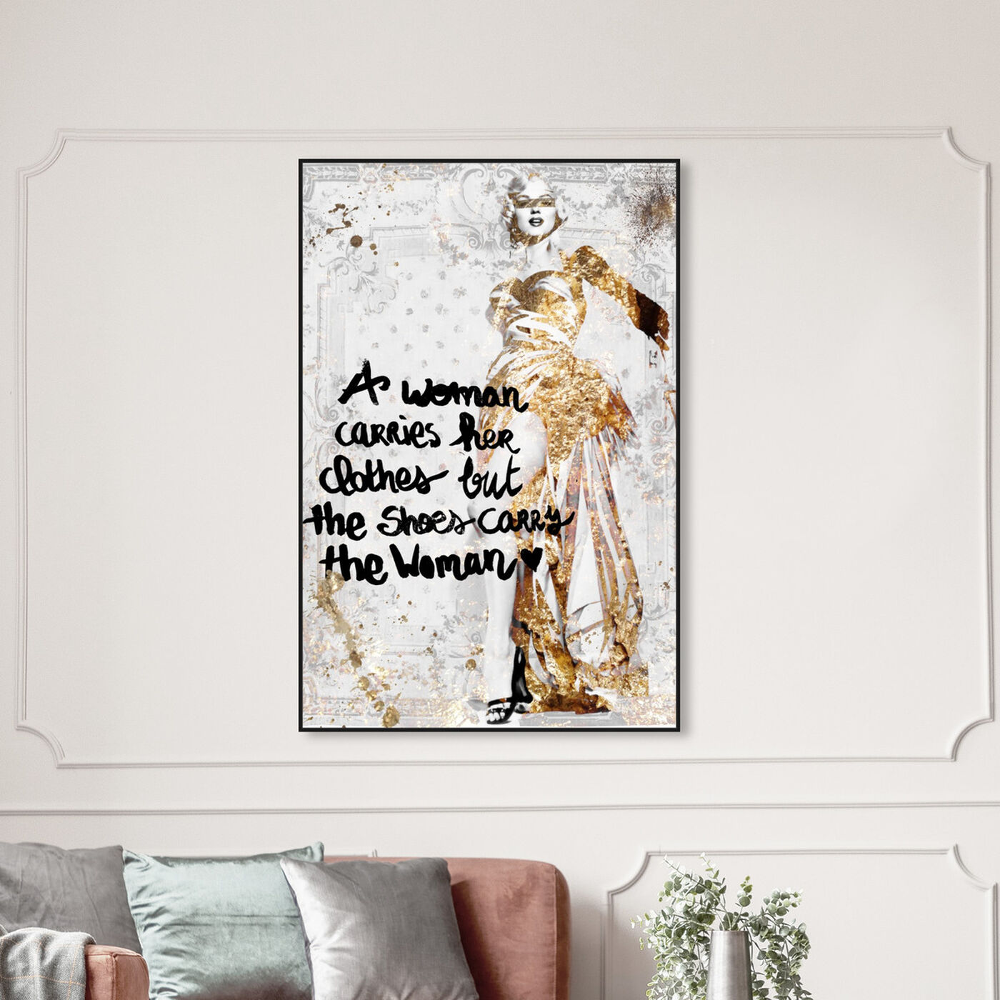 Hanging view of The Shoe Carries The Woman featuring typography and quotes and empowered women quotes and sayings art.