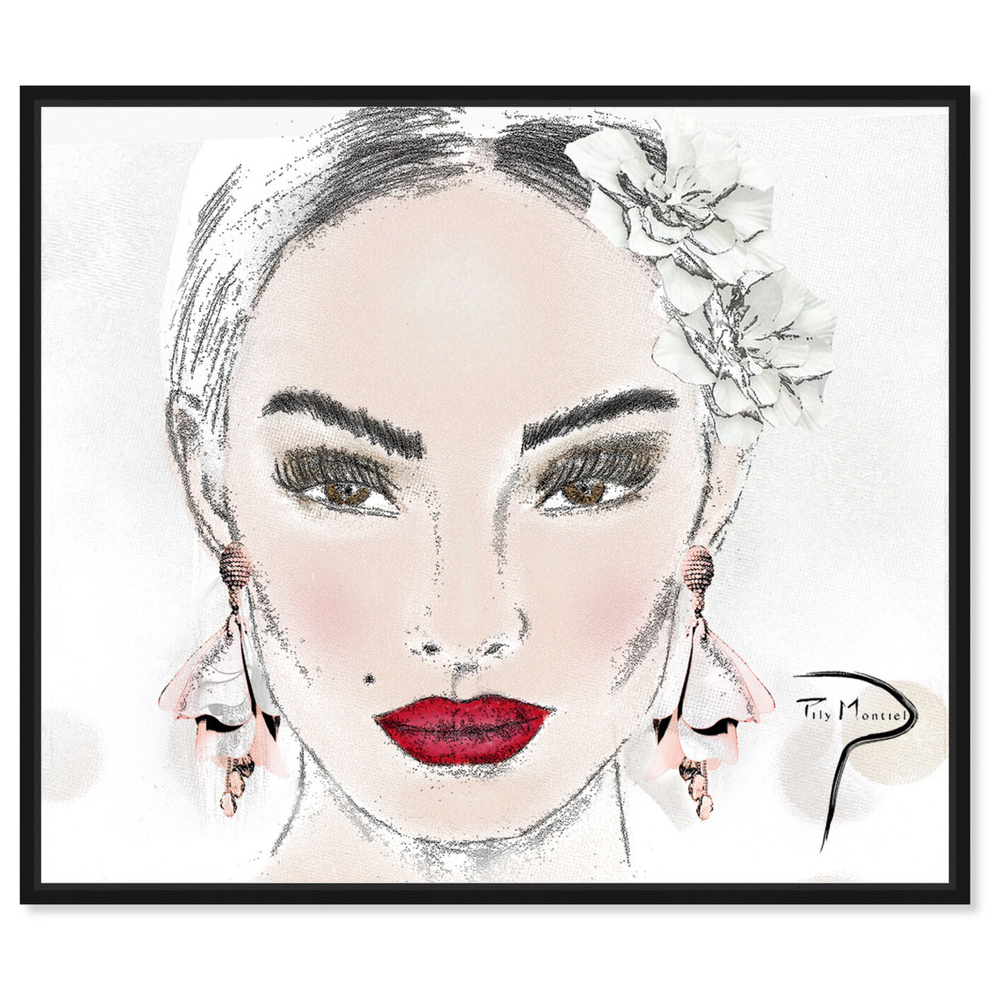 Front view of Pily Montiel - sexy face sketch featuring fashion and glam and portraits art.