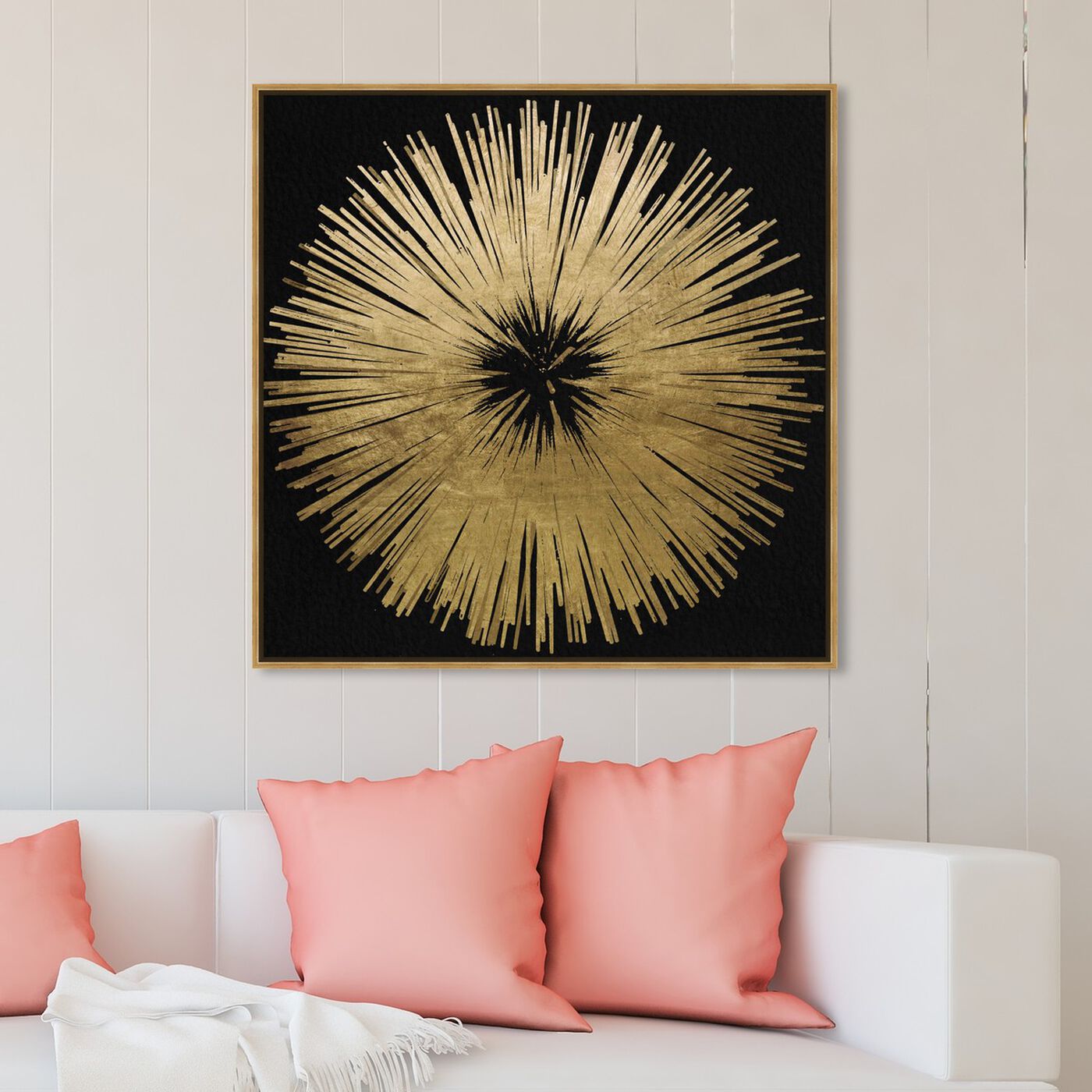 Hanging view of Sunburst Golden Night featuring abstract and paint art.