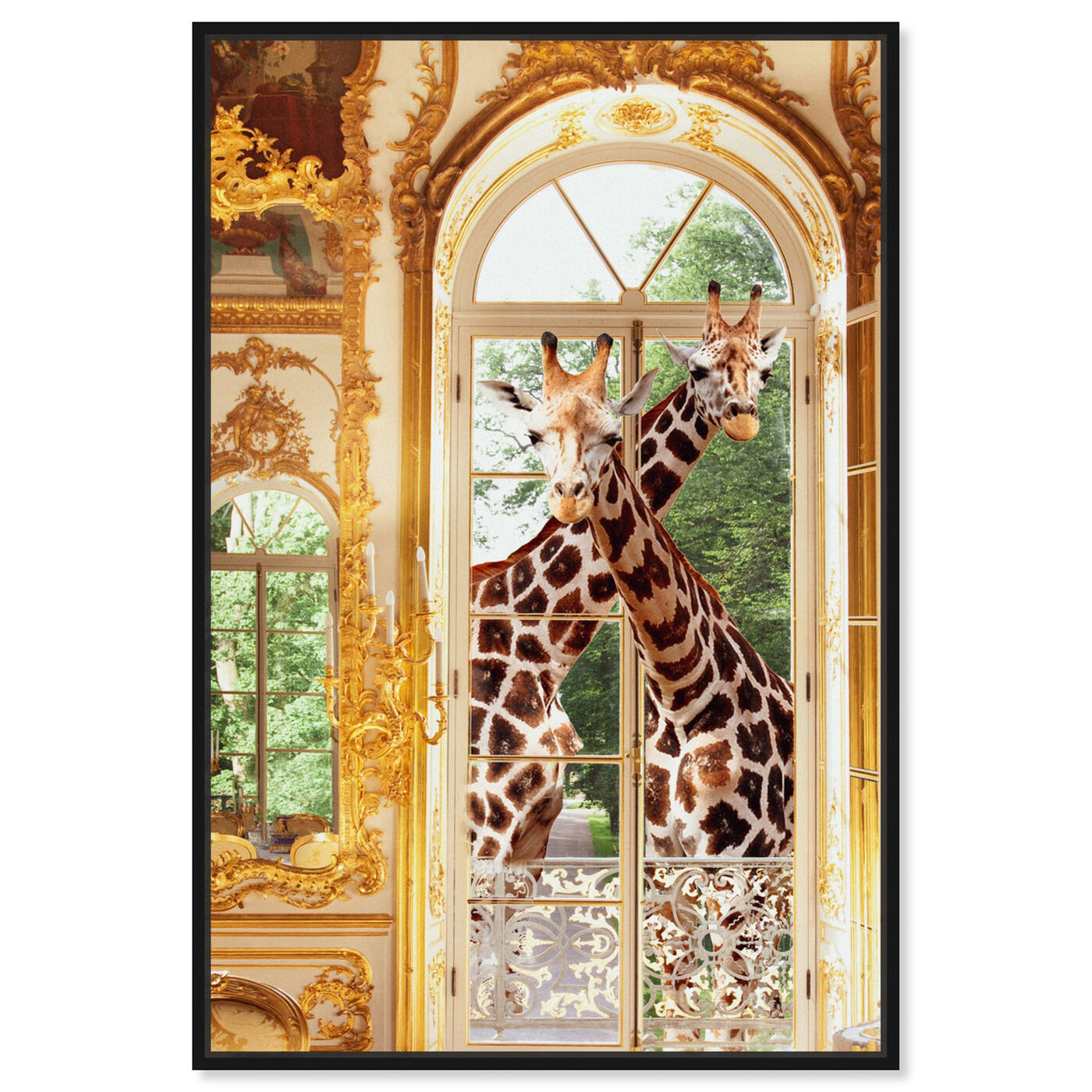 Front view of Giraffes Joined For Breakfast featuring animals and zoo and wild animals art.