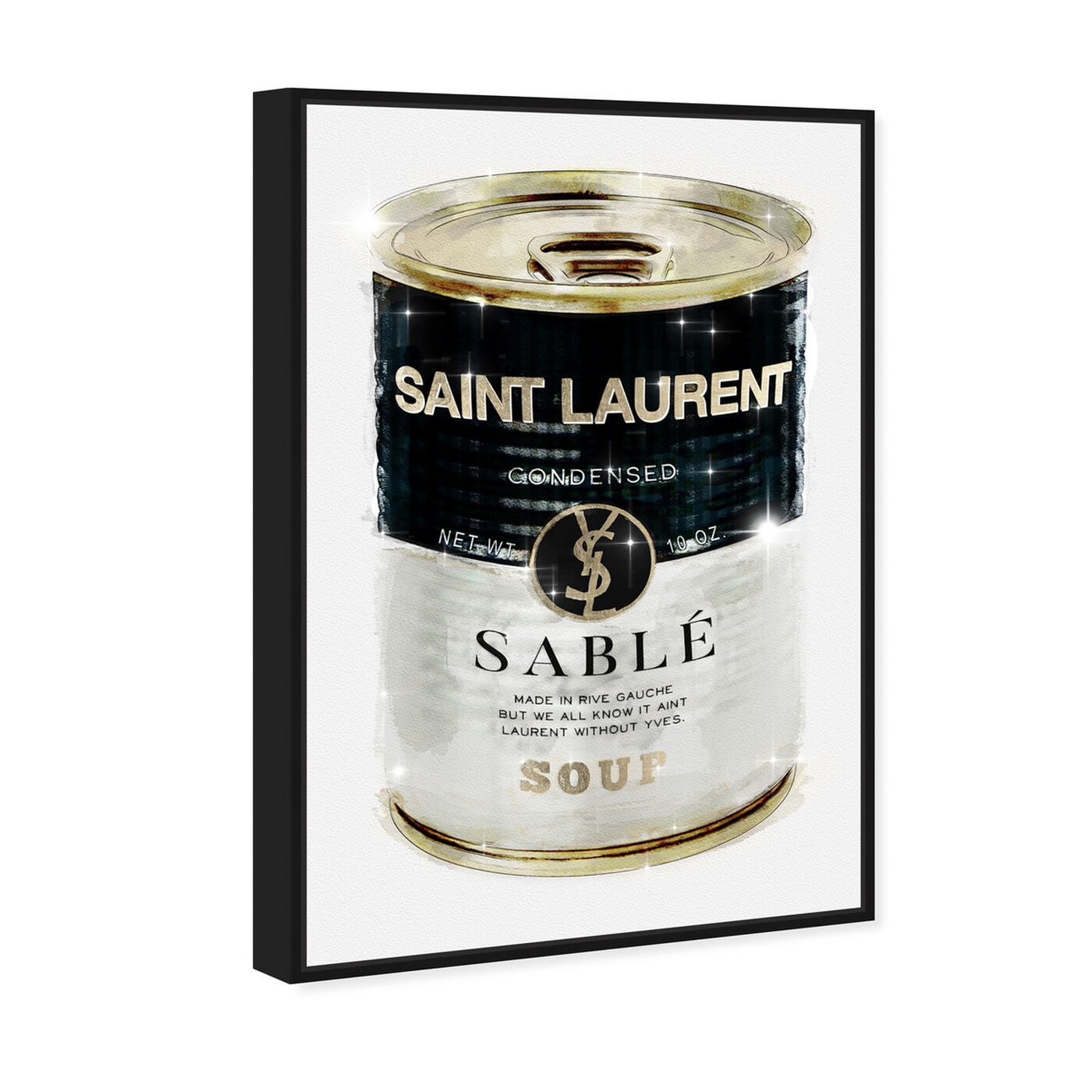 Angled view of Rive Sable Soup Can featuring fashion and glam and soup can art.
