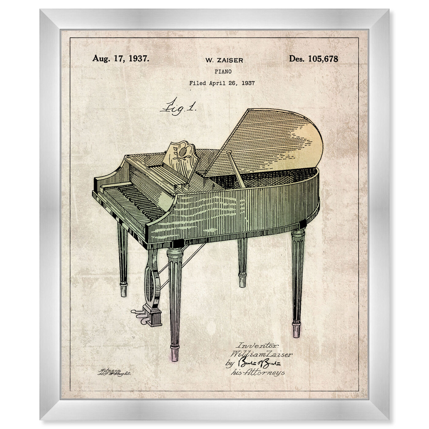 Front view of Piano Gray 1937 featuring music and dance and music instruments art.