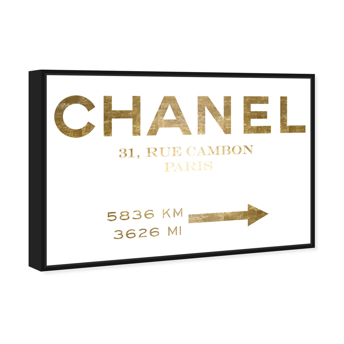 Angled view of Couture Road Sign Minimalist Gold Foil featuring fashion and glam and road signs art.
