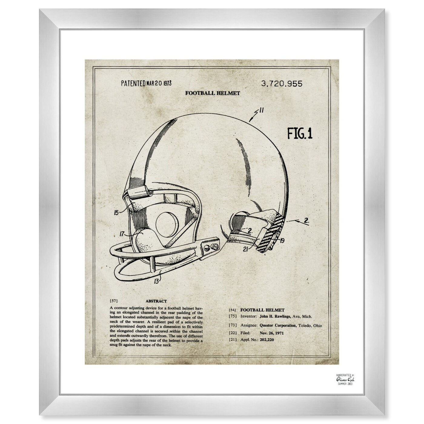 Front view of Football Helmet 1973 featuring sports and teams and football art.