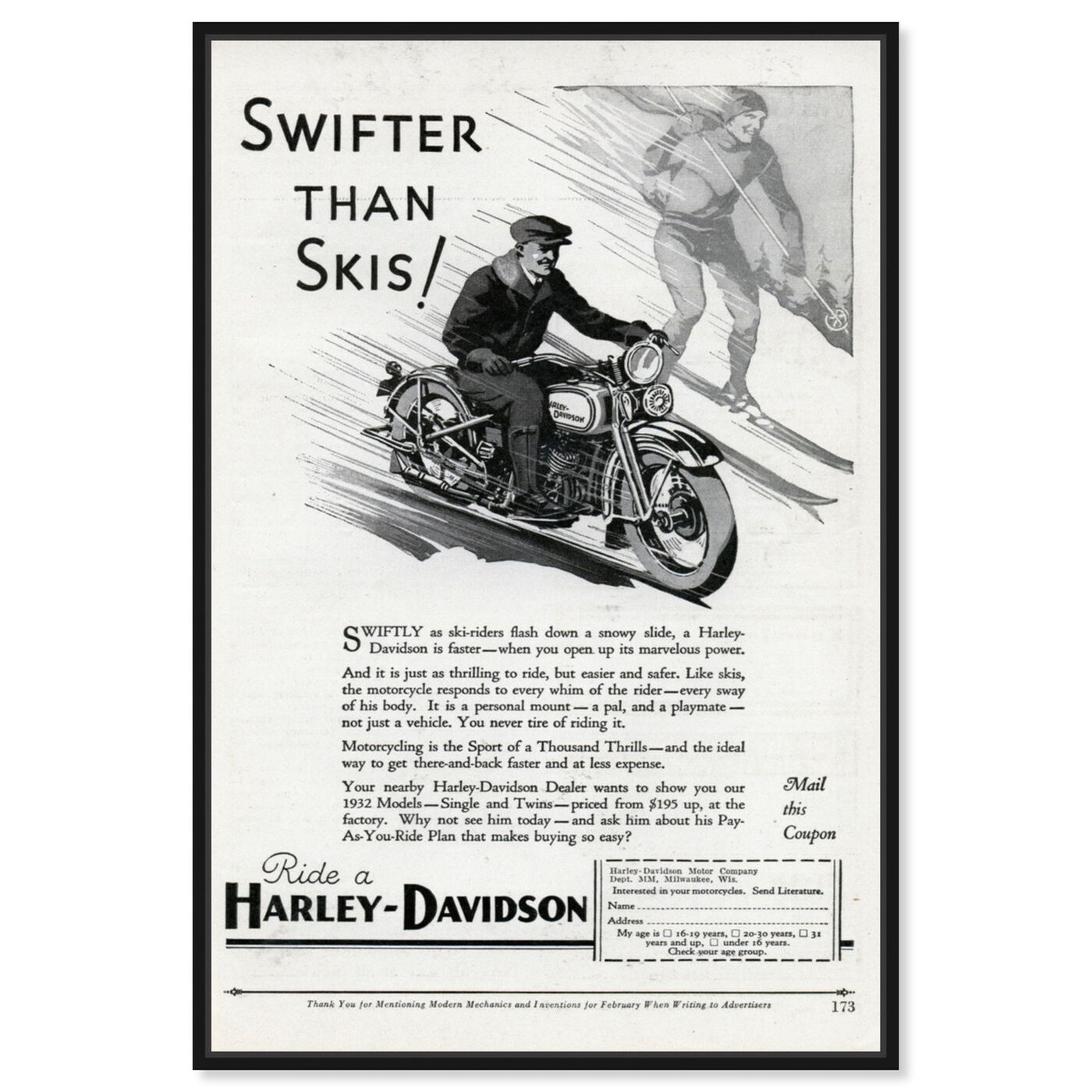 Front view of Swifter than Skiis featuring advertising and publications art.