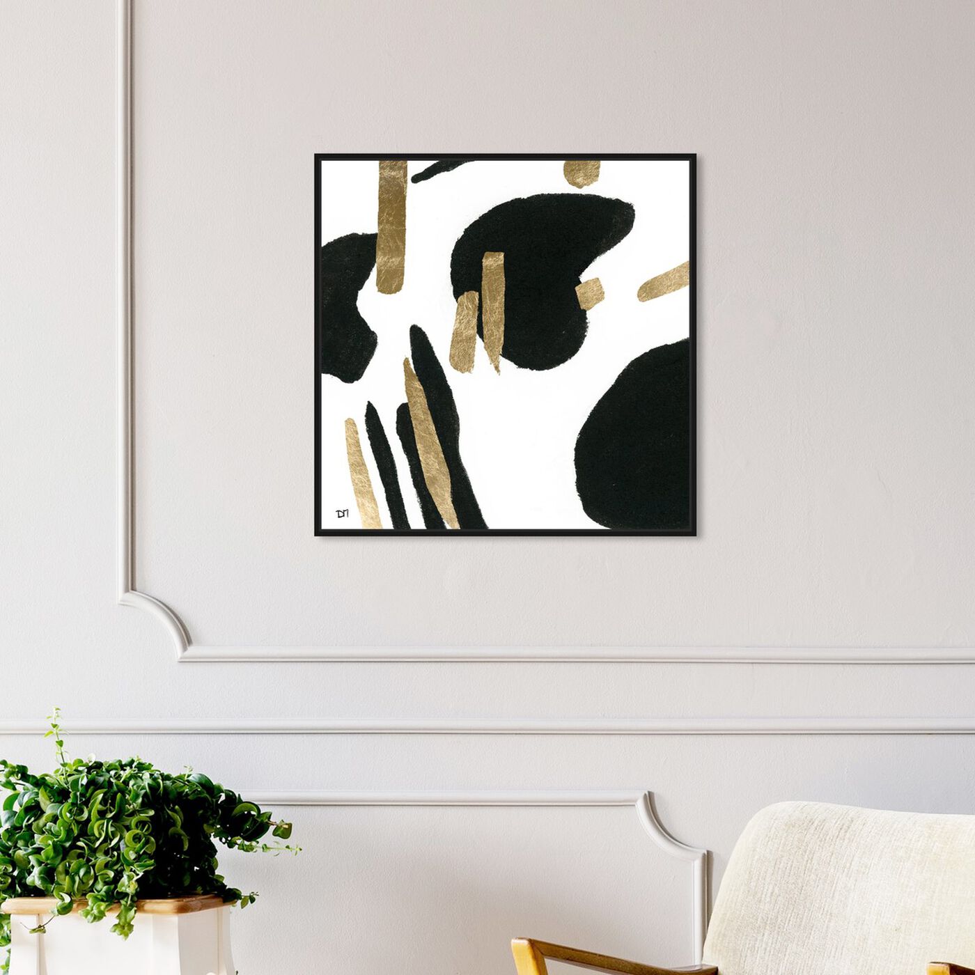Hanging view of Bigger Gold featuring abstract and paint art.