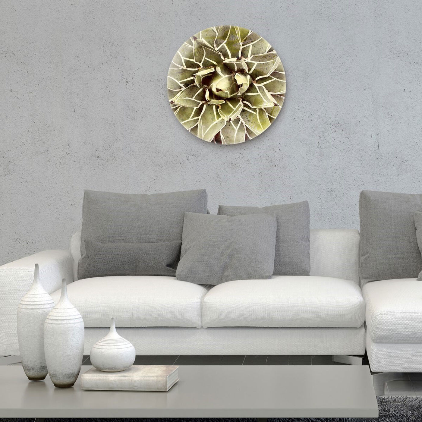 Hanging view of Cactus Flower Round featuring floral and botanical and botanicals art.