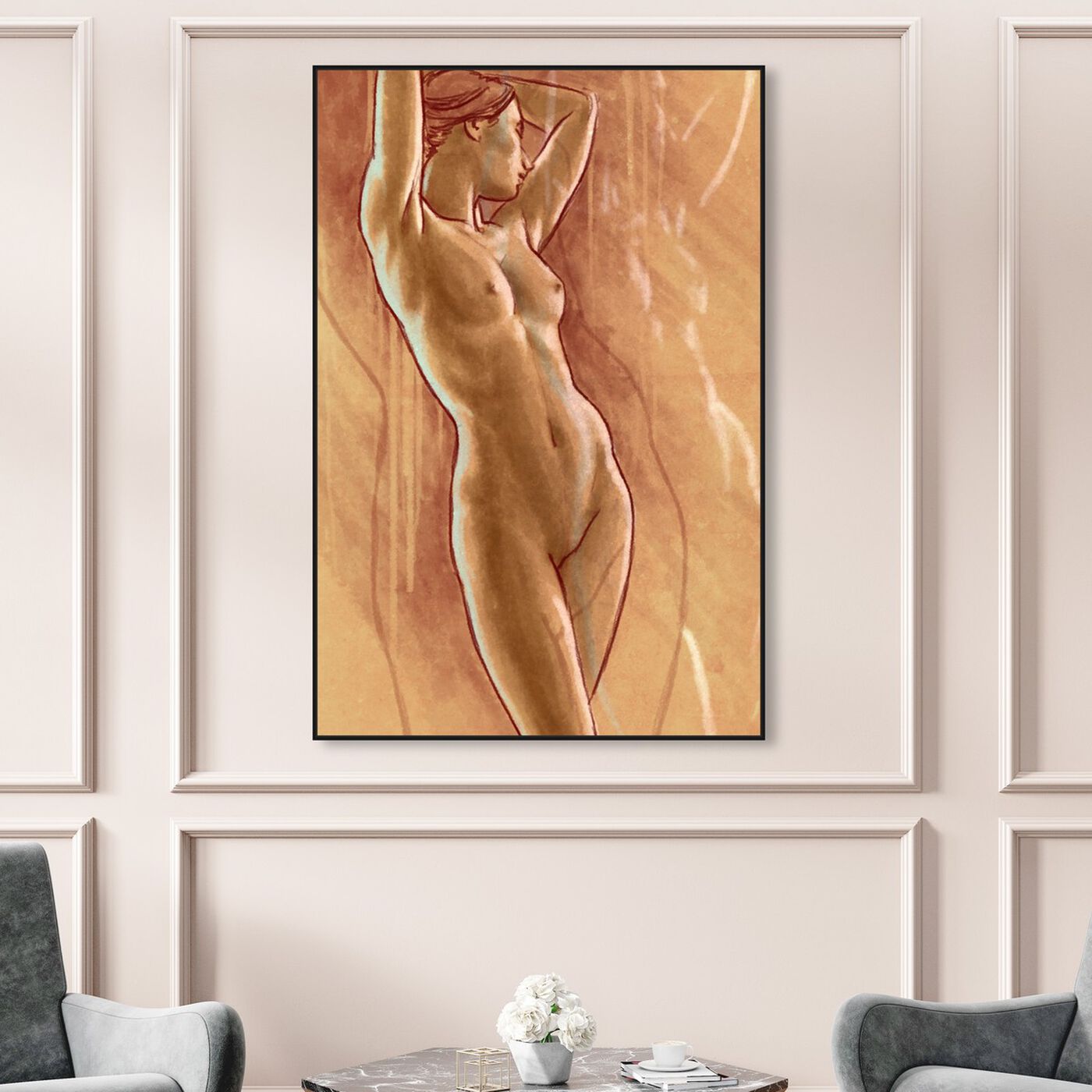 Hanging view of Warmth featuring people and portraits and nudes art.