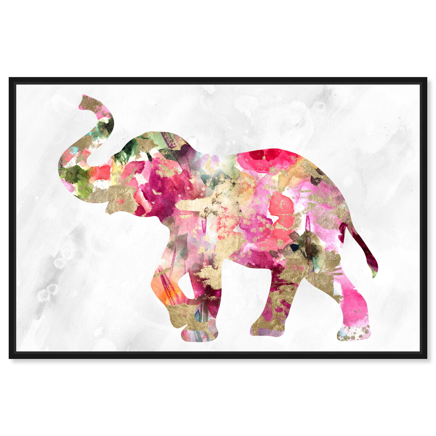 Front view of Elephant Floral featuring animals and zoo and wild animals art.