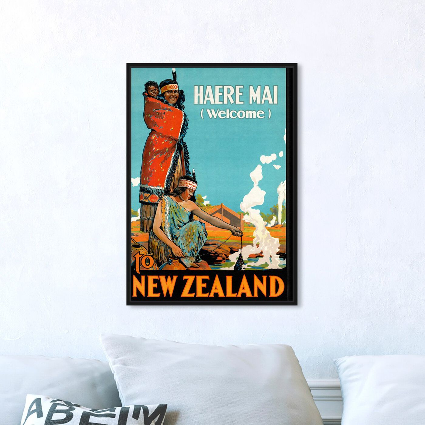 Hanging view of New Zealand featuring advertising and posters art.