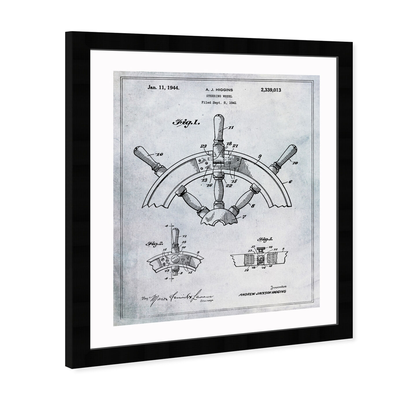 Angled view of Steering Wheel 1944 featuring nautical and coastal and nautical terms art.