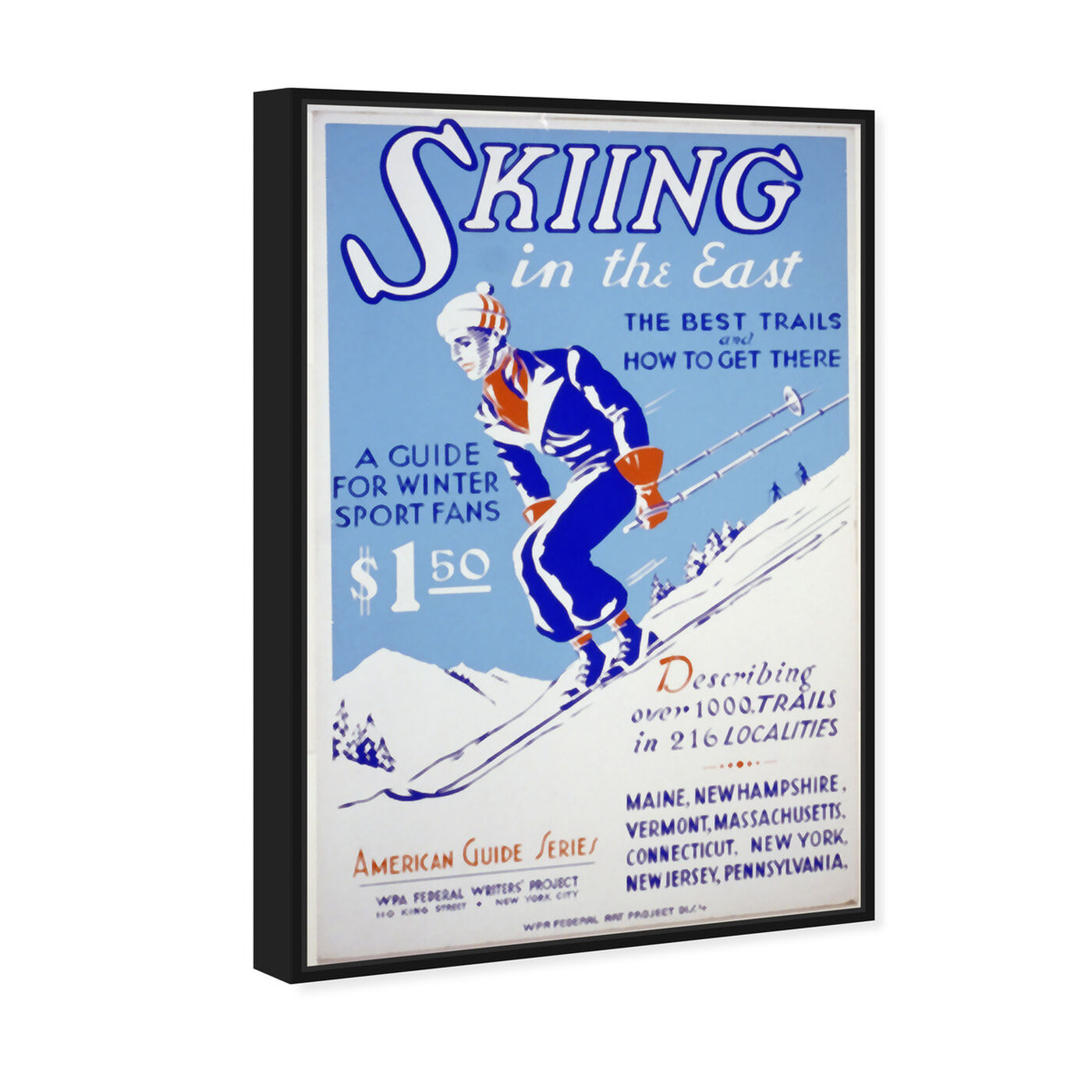 Angled view of Skiing in the East featuring advertising and posters art.