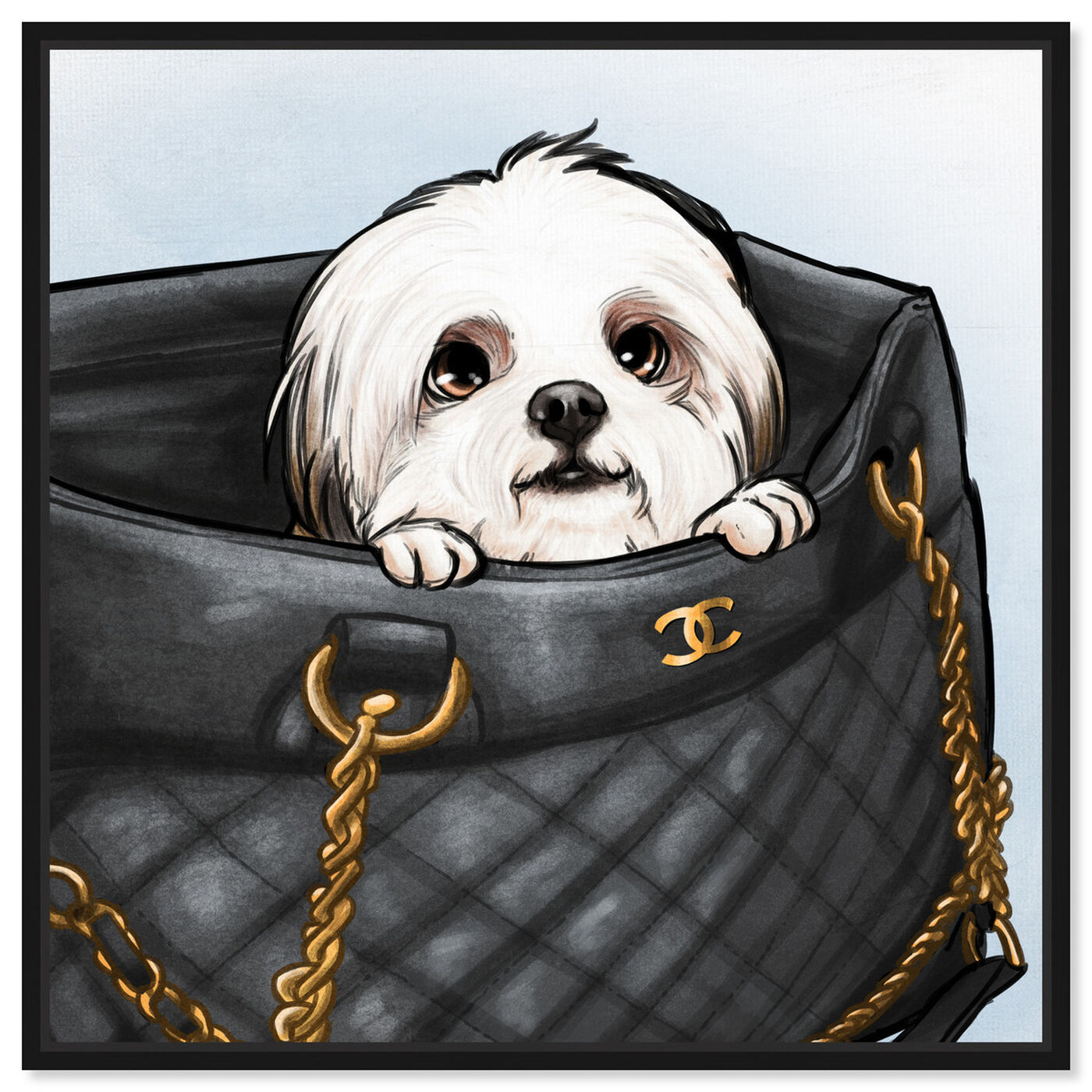Front view of Peek a Boo Shih Tzu featuring fashion and glam and handbags art.