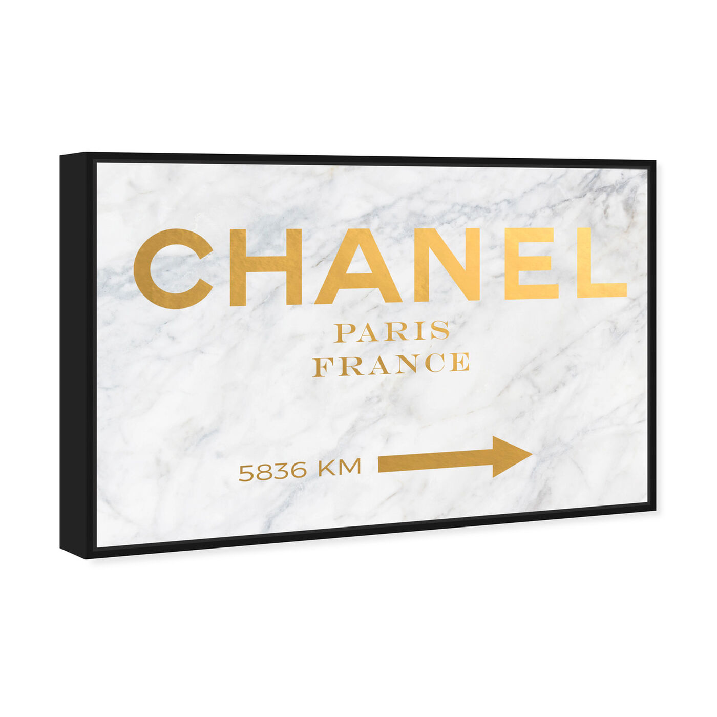 Angled view of Marble Paris Road Sign featuring fashion and glam and road signs art.