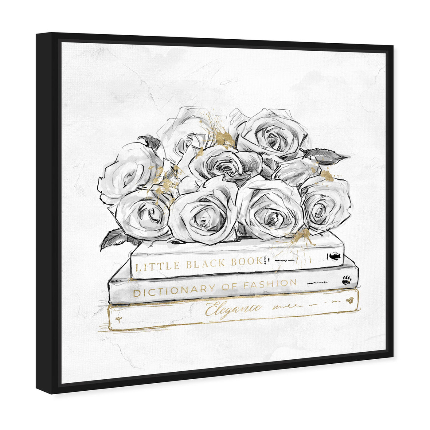 Angled view of Roses and Books Gold featuring fashion and glam and books art.