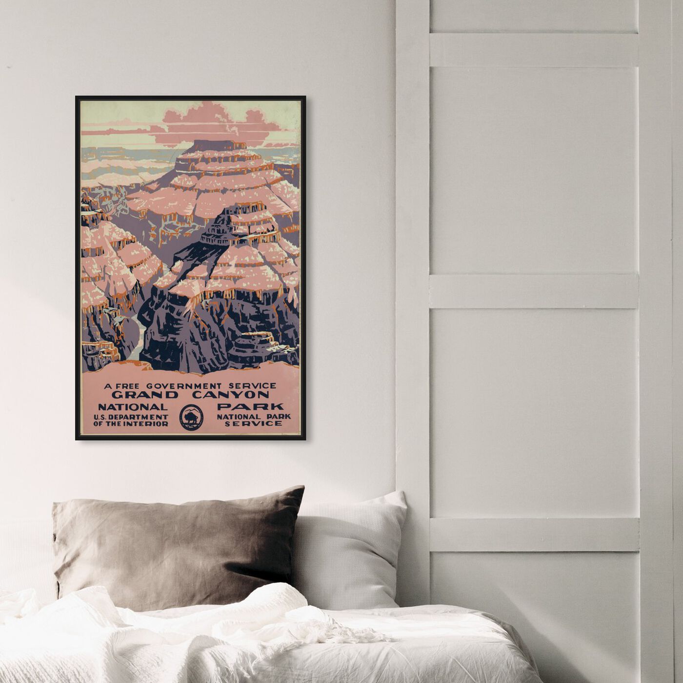 Hanging view of Grand Canyon featuring advertising and posters art.