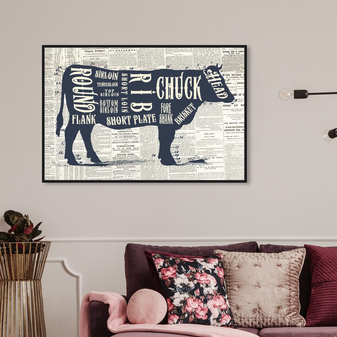 Hanging view of Angus Beef Butcher Cuts Chart featuring food and cuisine and kitchen art.
