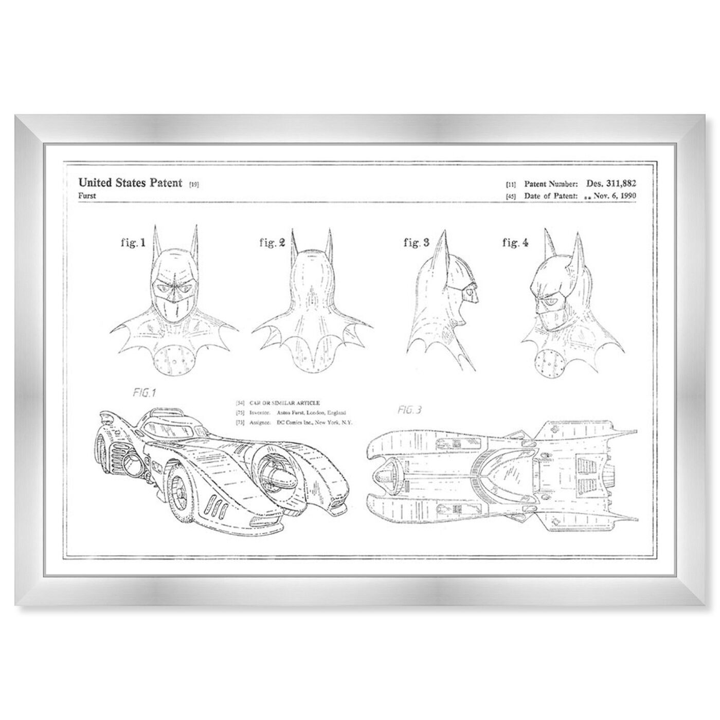 Front view of Batmobile and Accessories 19909, Silver Foil featuring movies and tv and movies art.