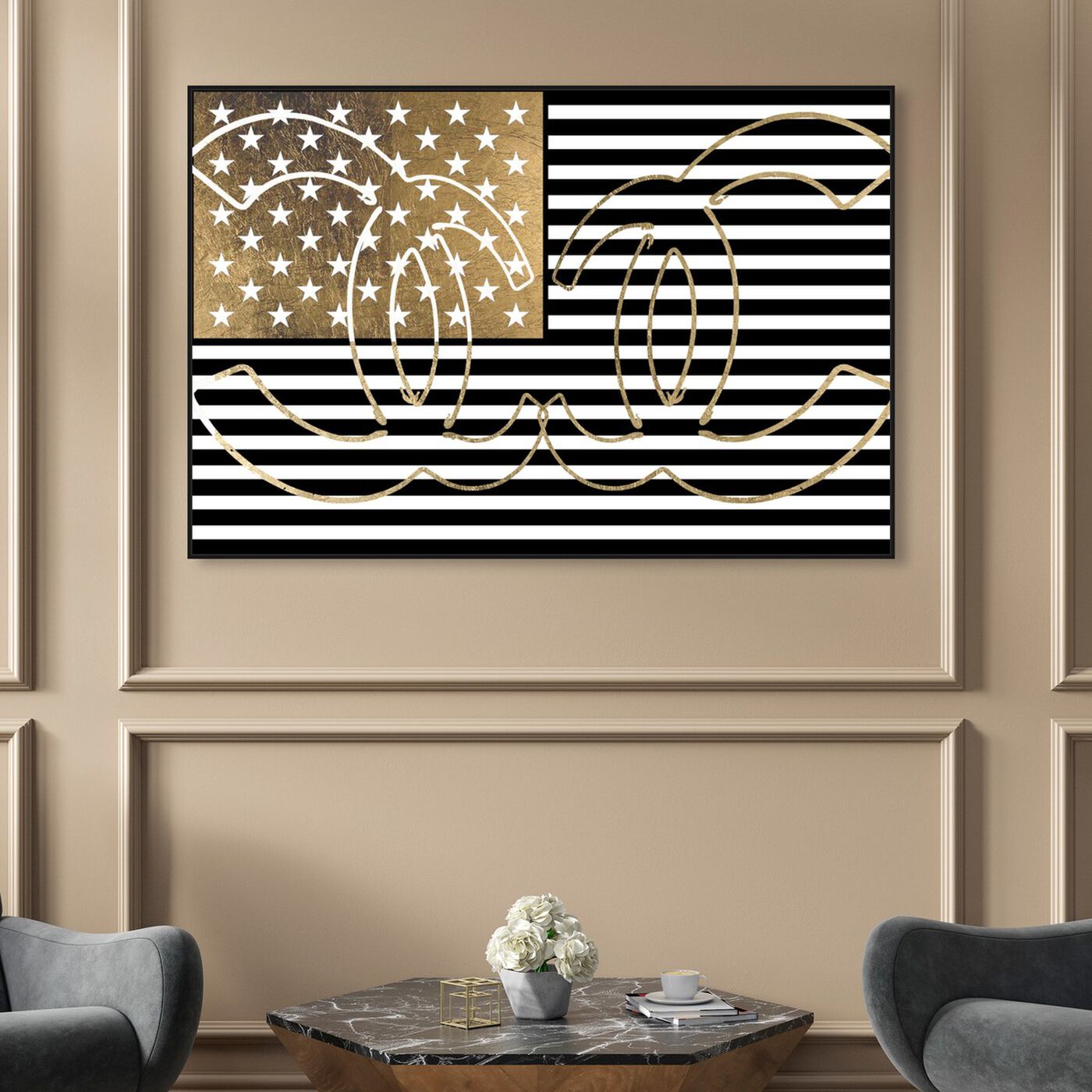 Hanging view of United States of Fashion  featuring americana and patriotic and us flags art.