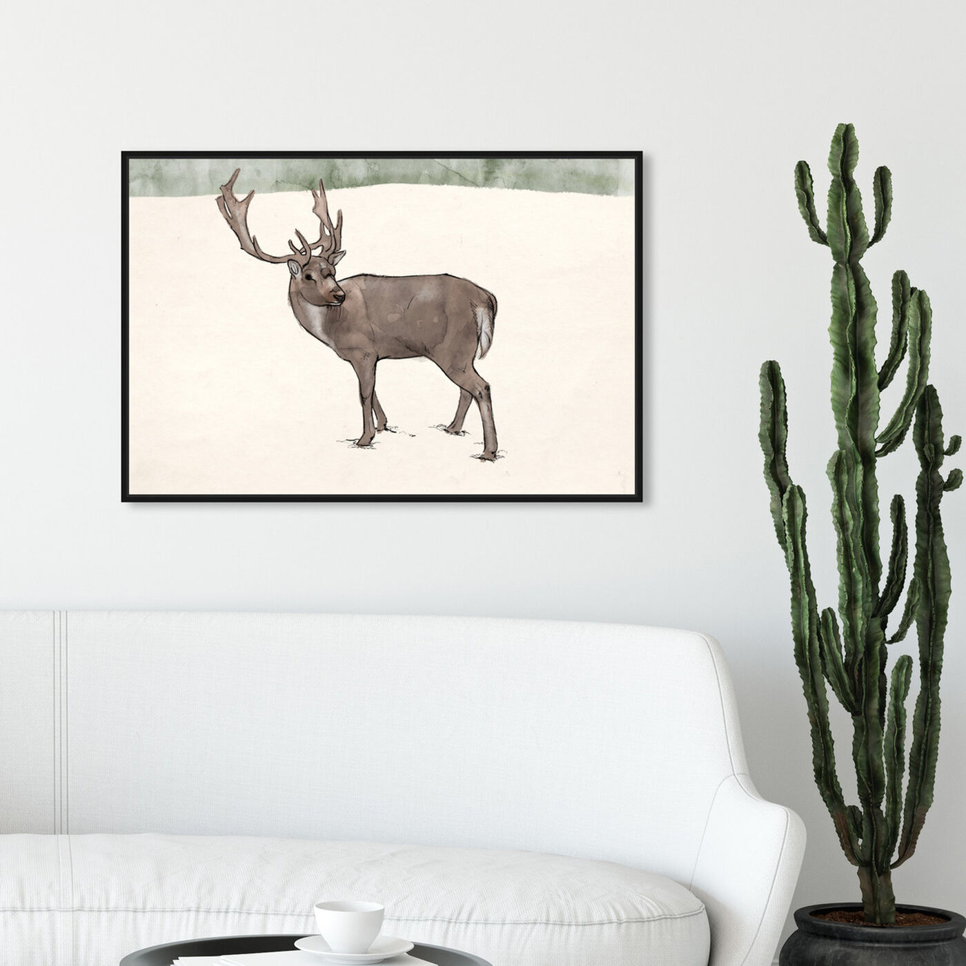 Hanging view of Lone Reindeer featuring animals and zoo and wild animals art.