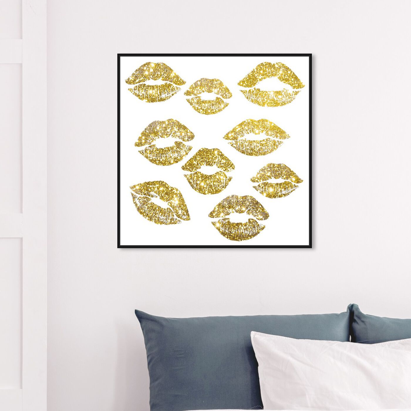 Hanging view of Signs of Love in Gold featuring fashion and glam and lips art.
