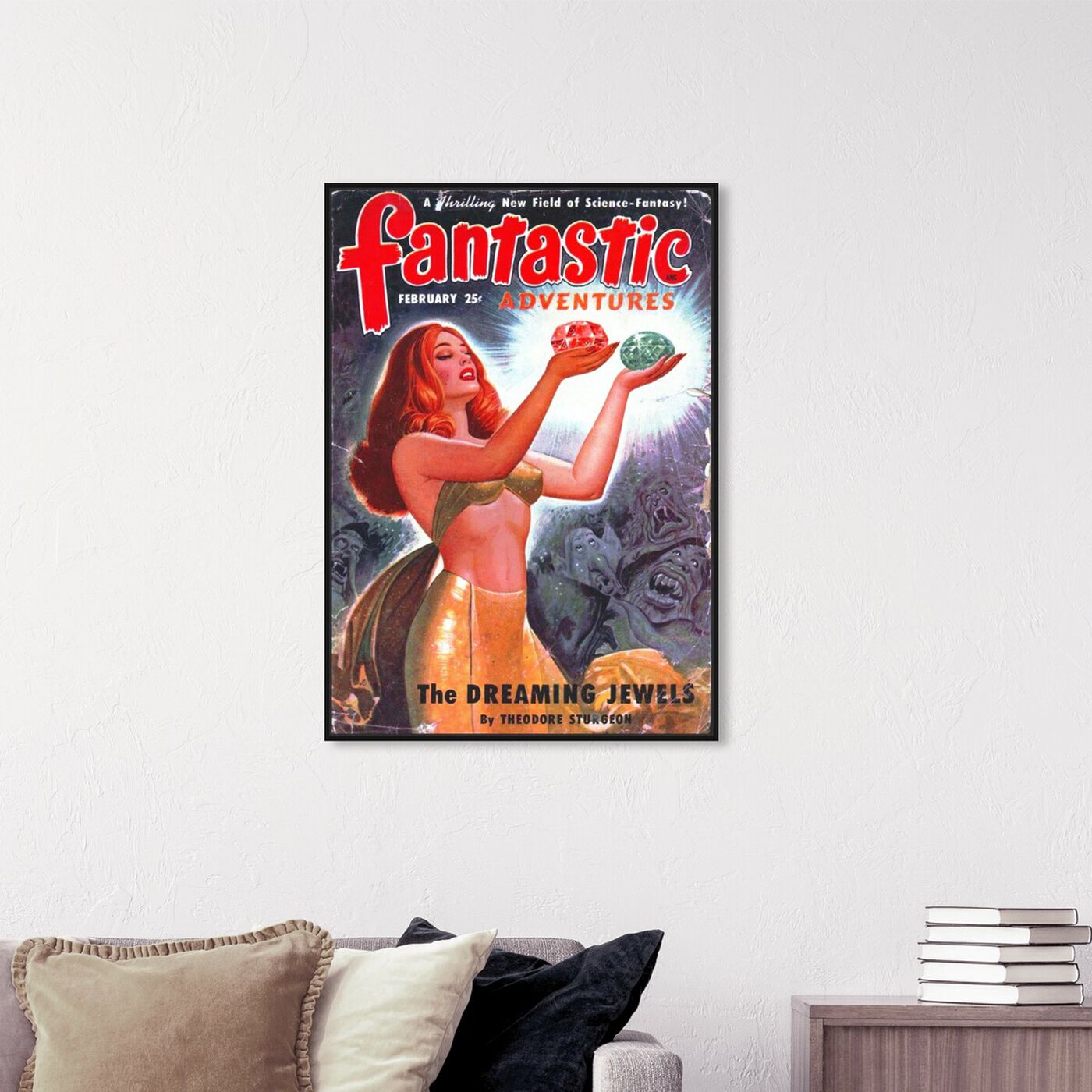 Hanging view of Fantastic Adventures featuring advertising and posters art.