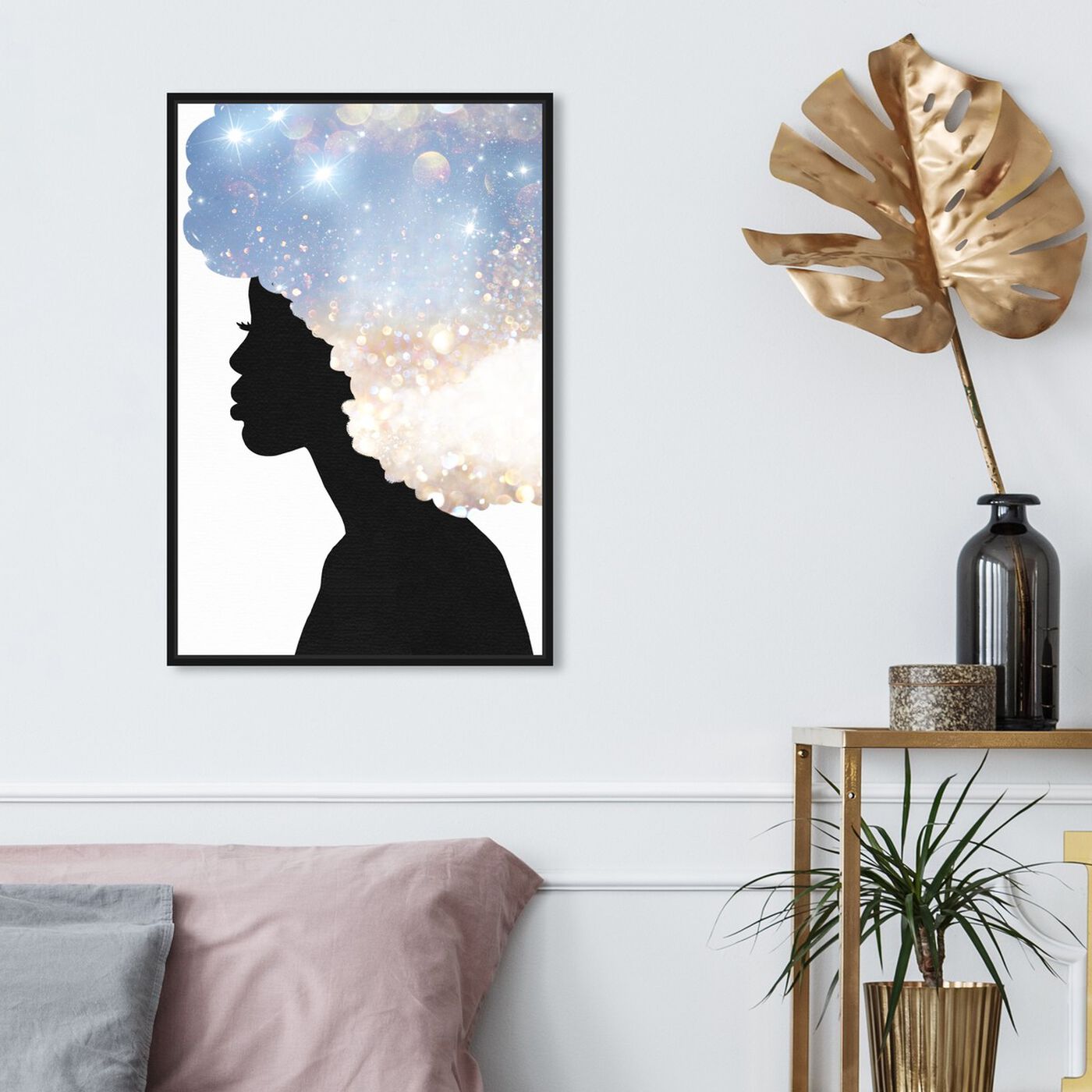 Hanging view of Her Head in the Clouds featuring fashion and glam and portraits art.