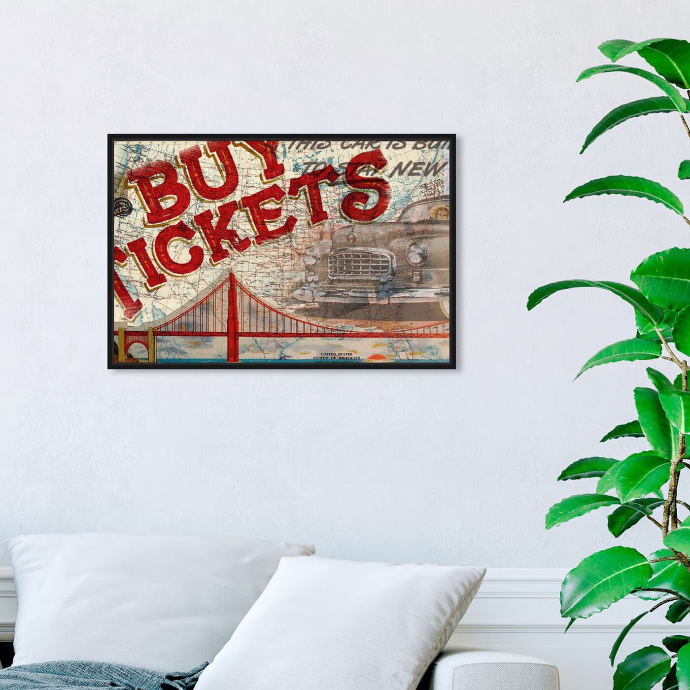 Hanging view of Buy Tickets featuring advertising and posters art.