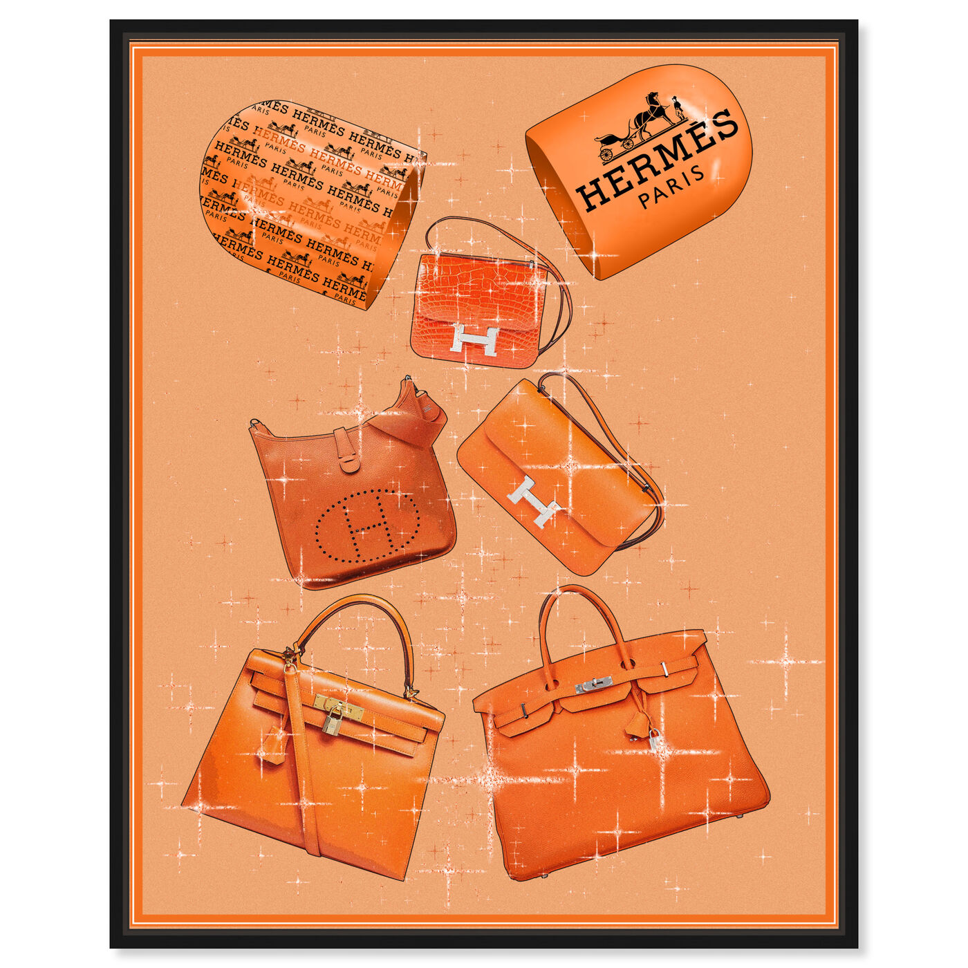 Front view of Handbags Orange Boost featuring fashion and glam and handbags art.