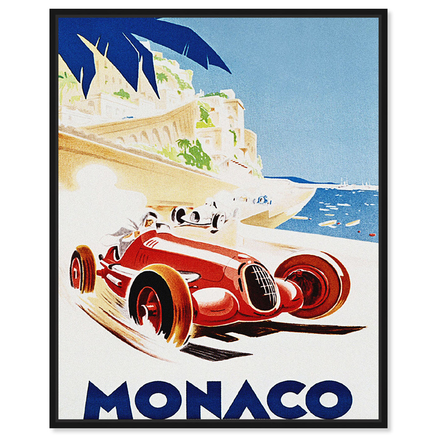 Front view of Monaco Grand Prix featuring advertising and posters art.