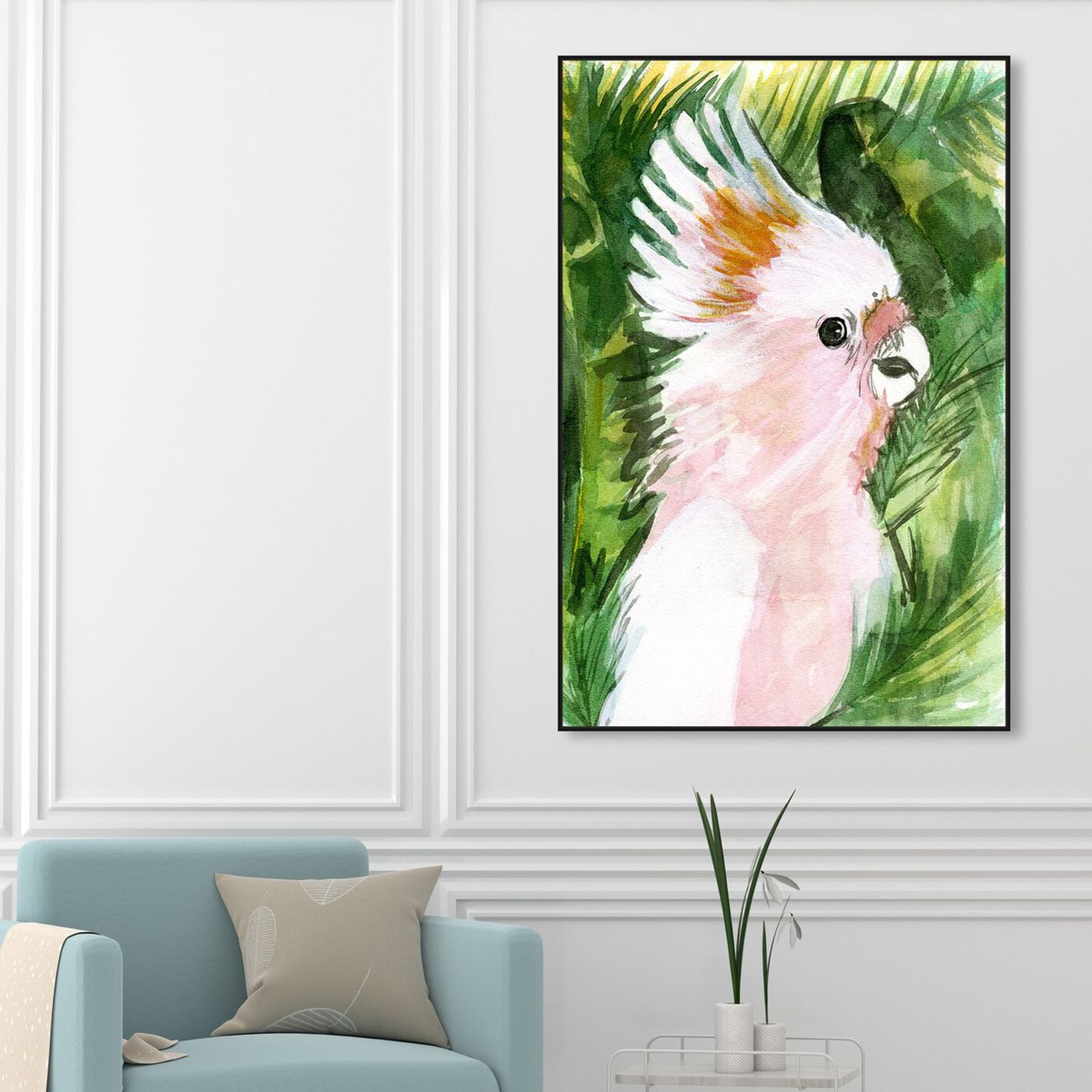 Hanging view of Tropical Cockatoo featuring animals and birds art.