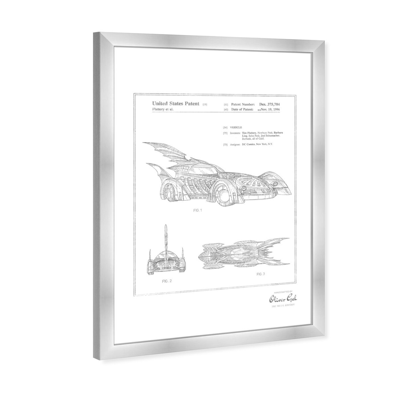 Angled view of Batmobile 1996, Silver Foil featuring movies and tv and movies art.