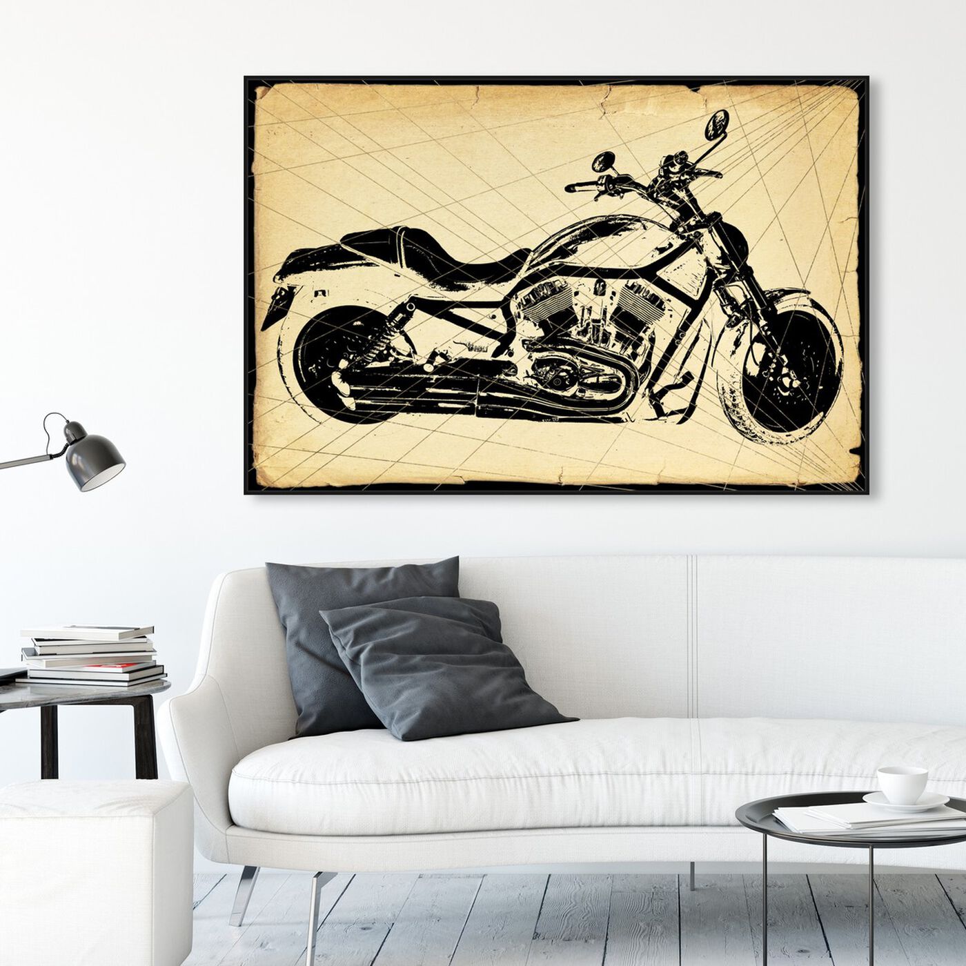 Hanging view of Harley Print featuring transportation and motorcycles art.