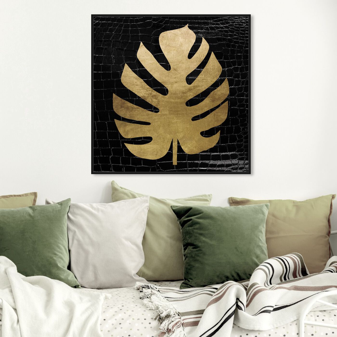 Hanging view of Monstera Gold and Leather featuring floral and botanical and botanicals art.