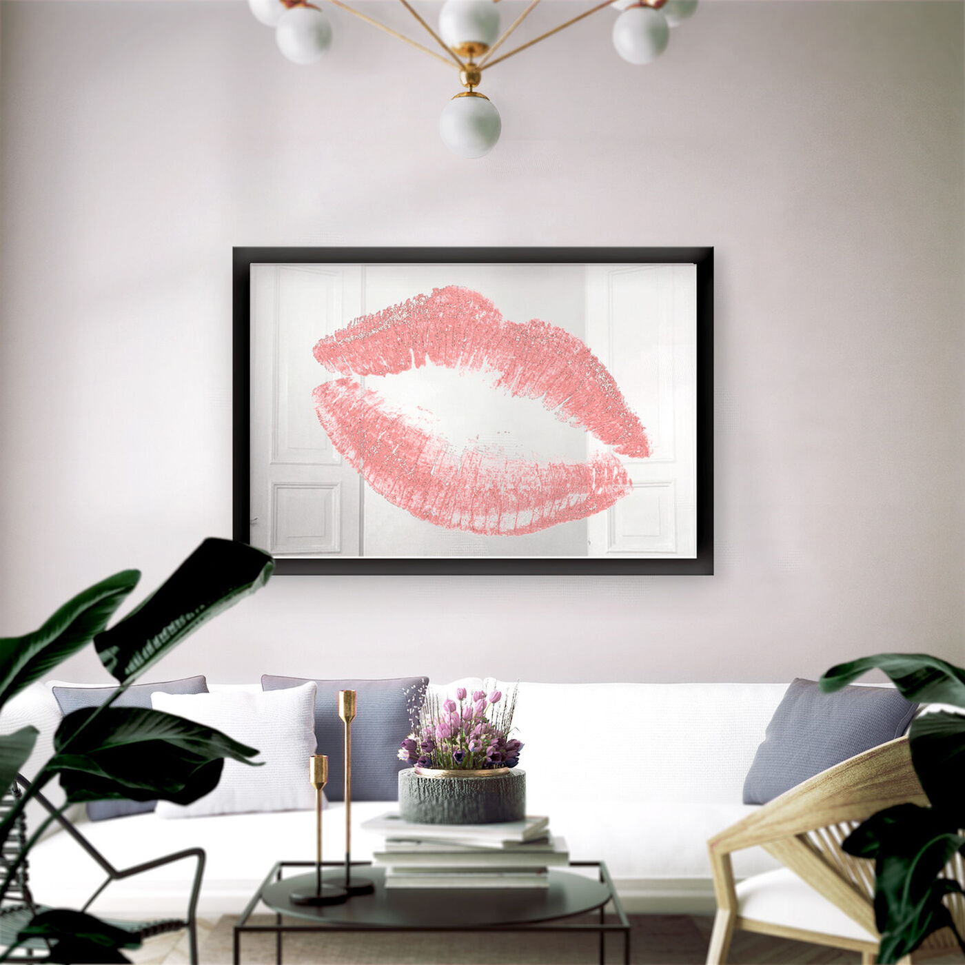 Hanging view of Lip Stain Lacquer Mirror featuring fashion and glam and lips art.