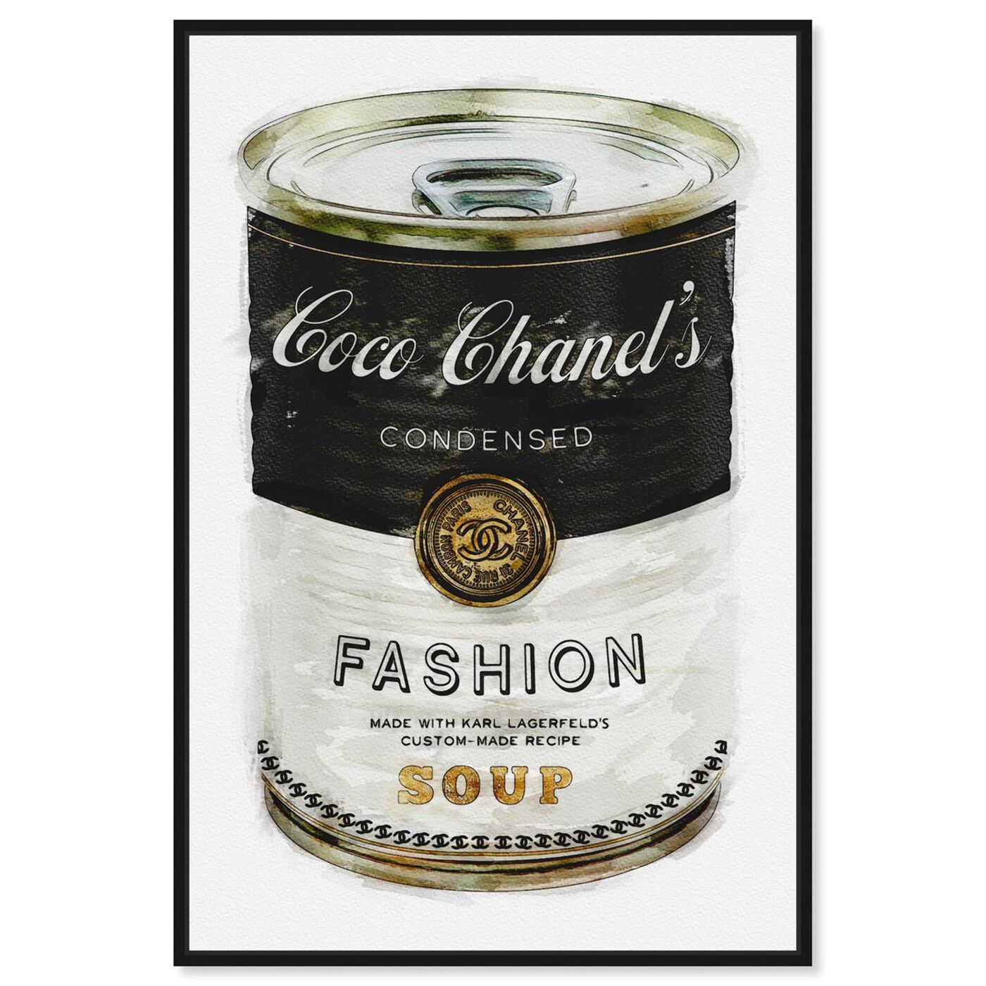 Front view of Fashion Soup featuring fashion and glam and soup can art.
