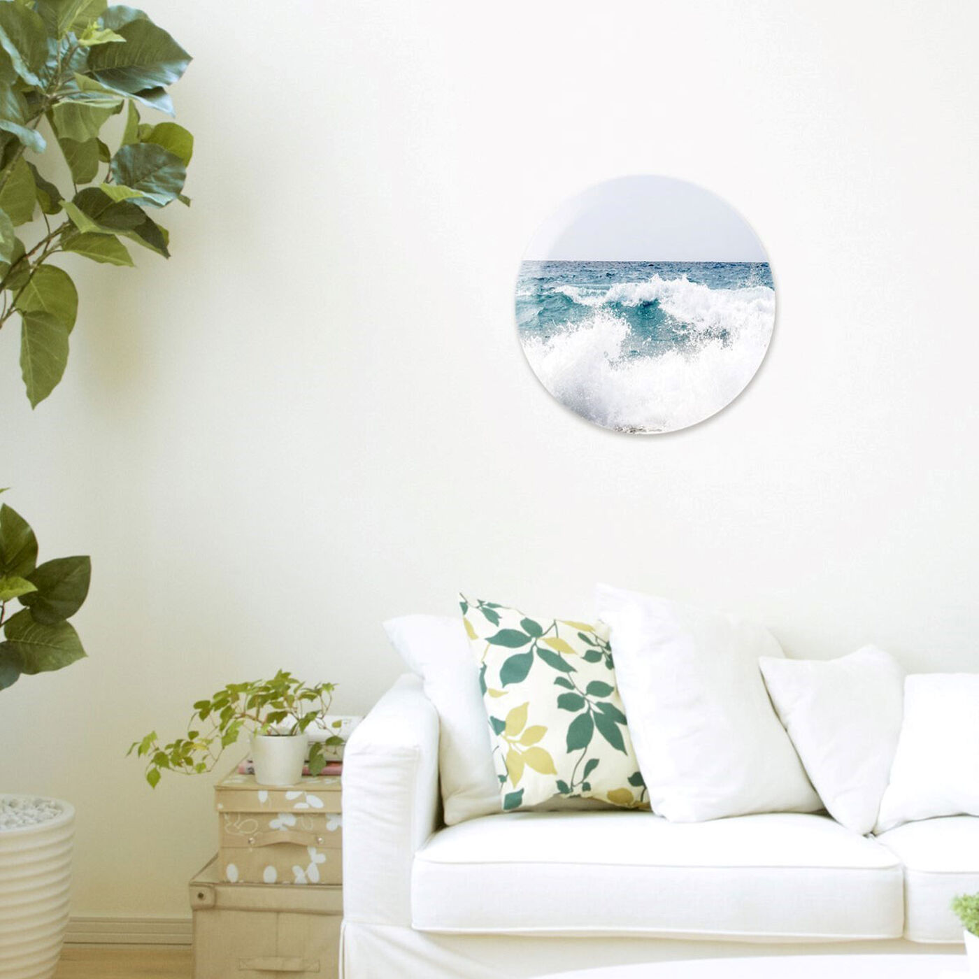 Hanging view of Splashing Waves Round featuring nautical and coastal and coastal landscapes art.