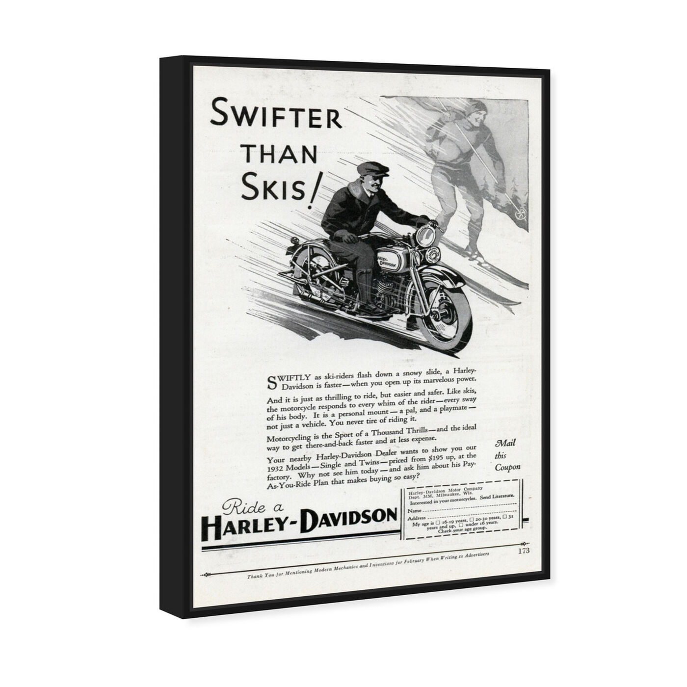 Angled view of Swifter than Skiis featuring advertising and publications art.