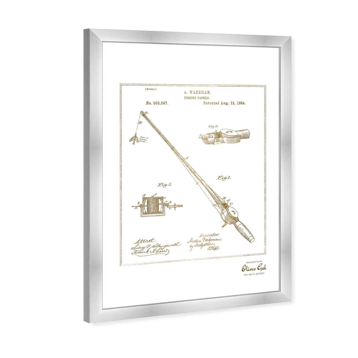 Angled view of FISHING ROD 1884 Gold featuring entertainment and hobbies and fishing art.