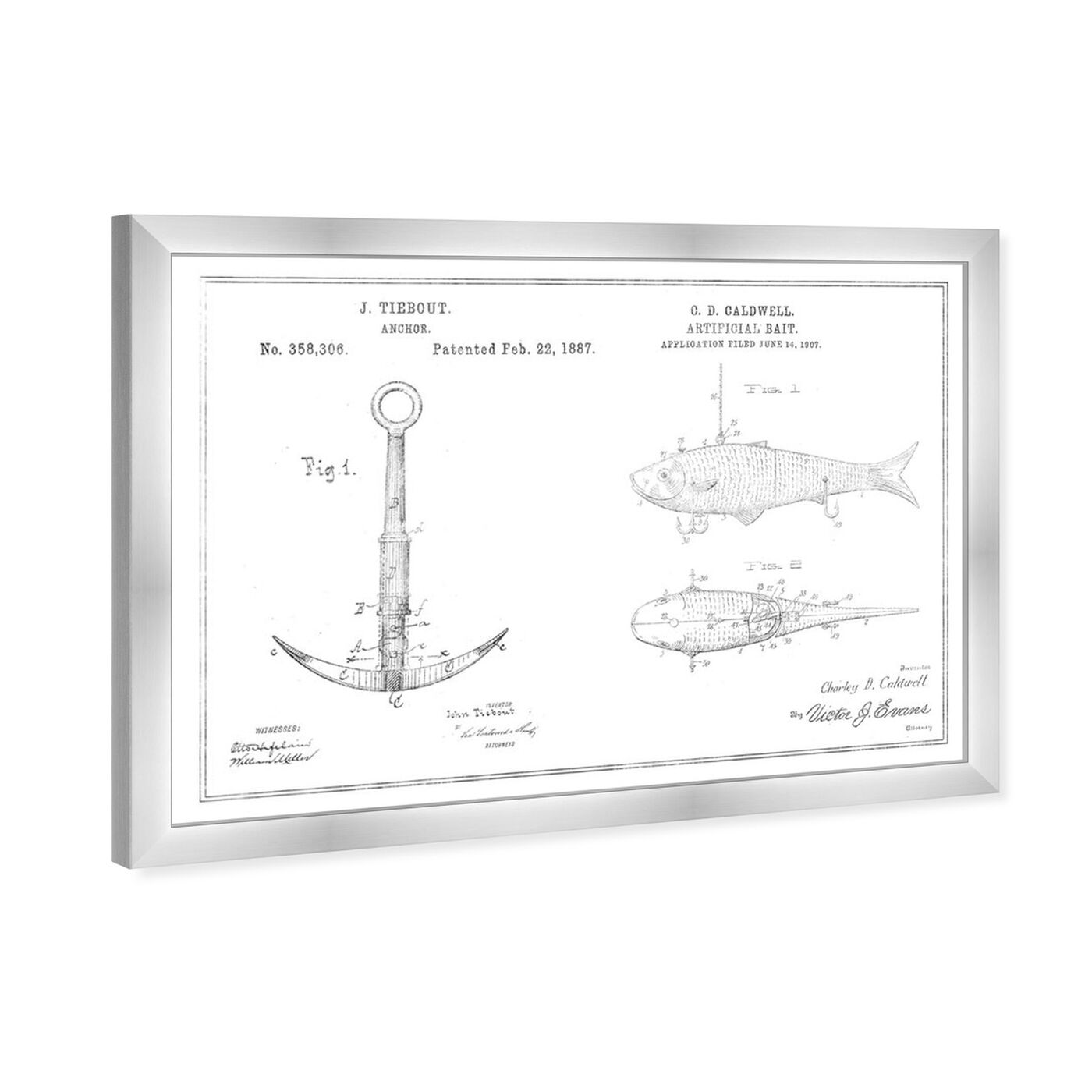 Angled view of Anchor and Bait, Silver Foil featuring nautical and coastal and nautical watercrafts art.