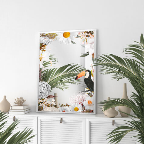 Tucan White Floral Mirror - With Floater Frame