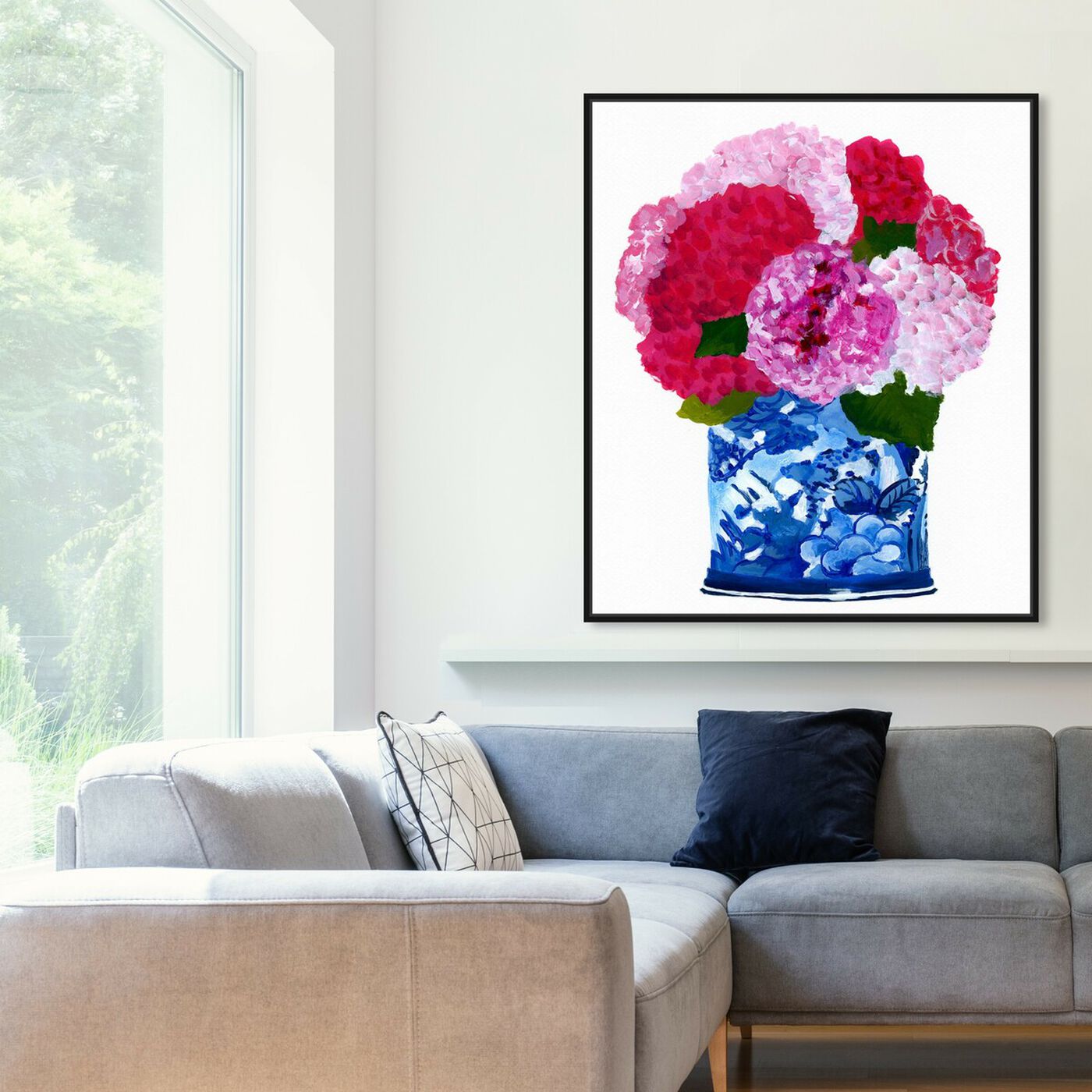 Hanging view of Hyndrangeas Vase featuring floral and botanical and florals art.
