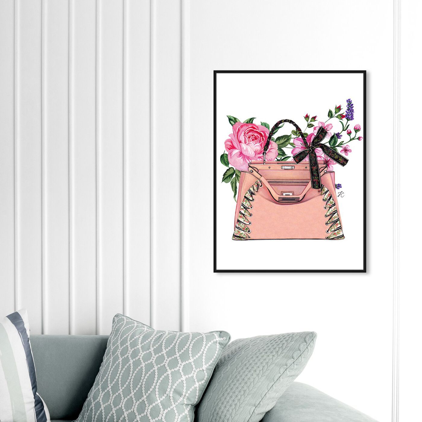 Hanging view of Doll Memories - Pink roses featuring fashion and glam and handbags art.