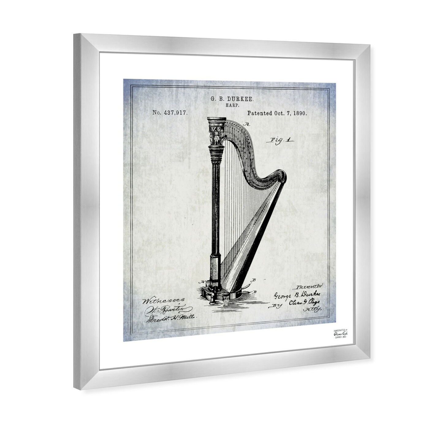 Angled view of Harp 1890 featuring music and dance and music instruments art.