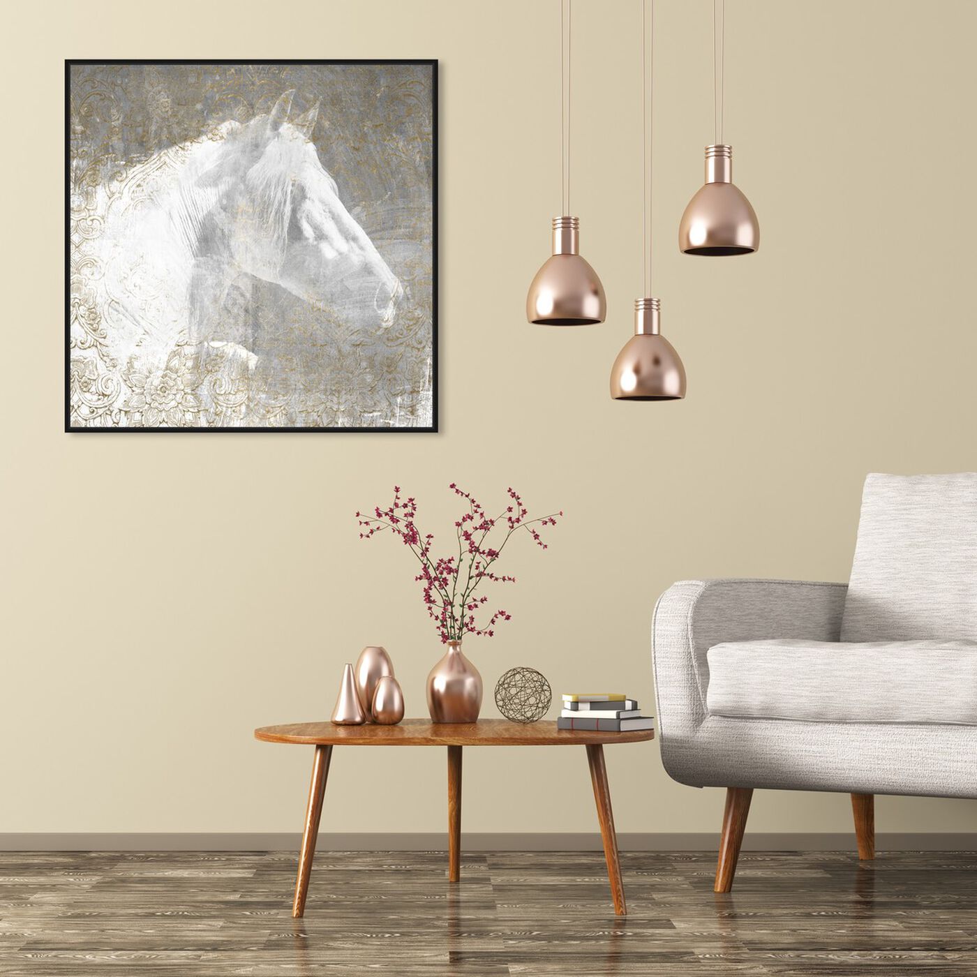 Hanging view of Lone Blanc Horse featuring animals and farm animals art.