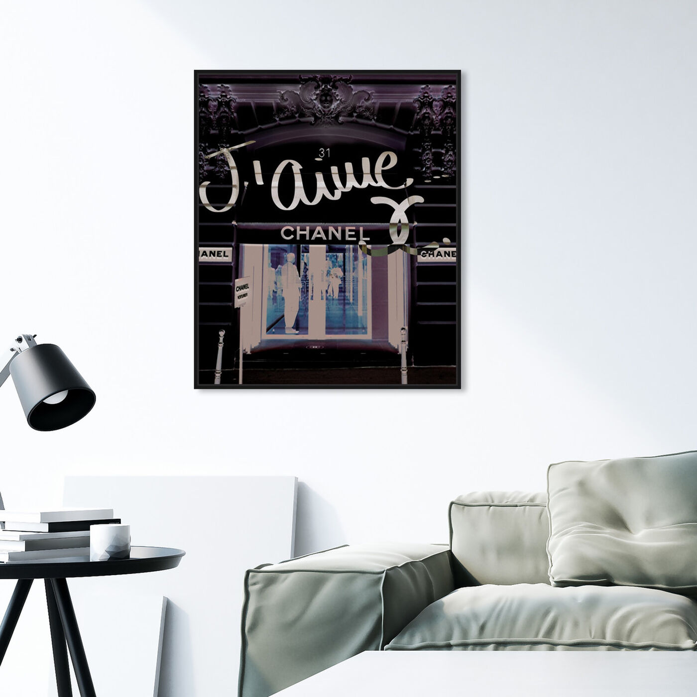 Hanging view of 31 Rue Cambon featuring fashion and glam and road signs art.
