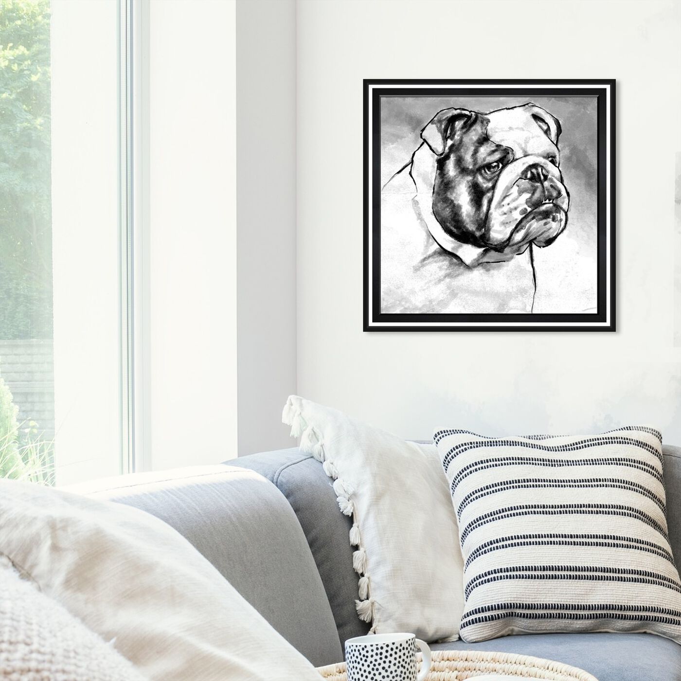 Hanging view of English Bulldog featuring animals and dogs and puppies art.