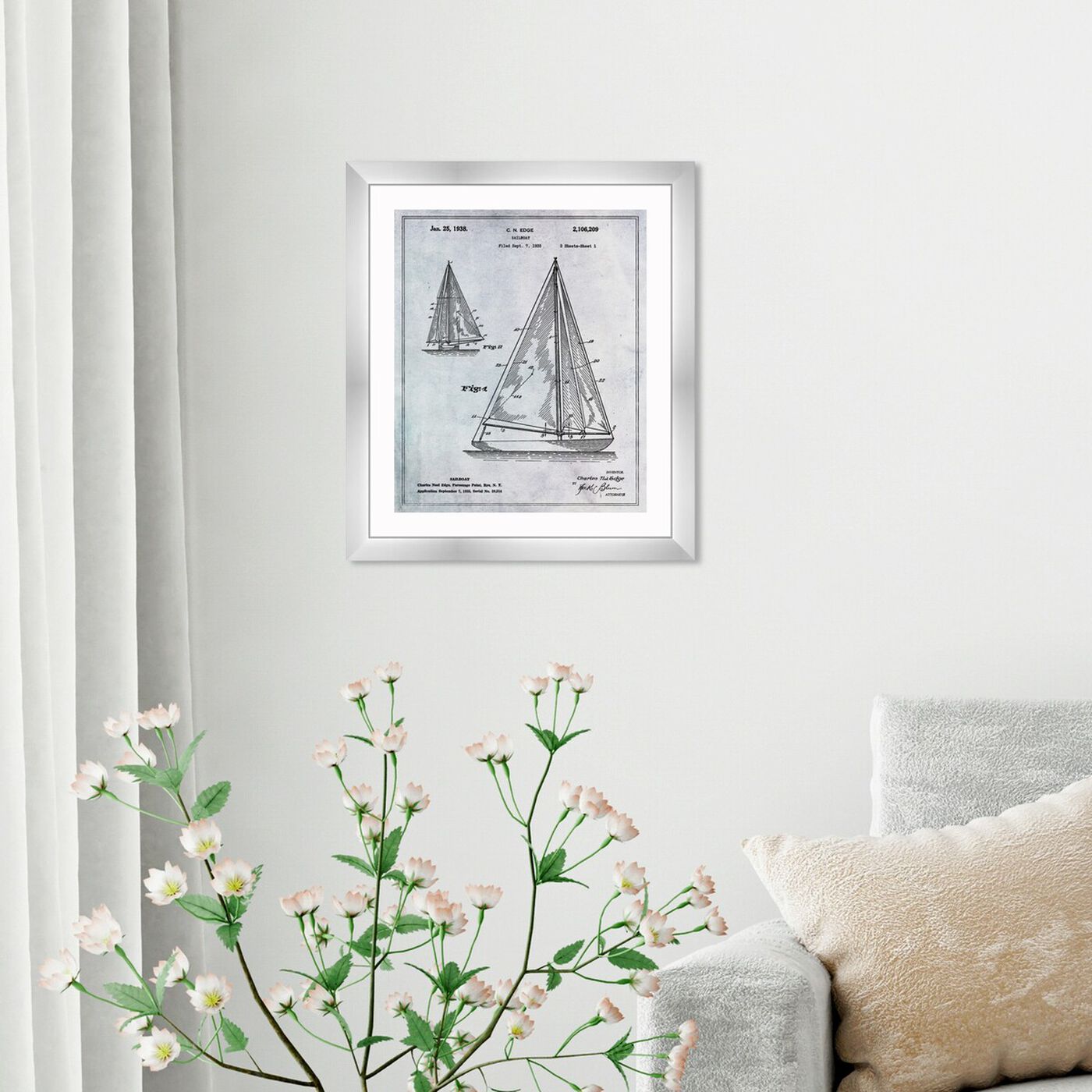 Hanging view of Sailboat 1938 featuring nautical and coastal and nautical watercrafts art.